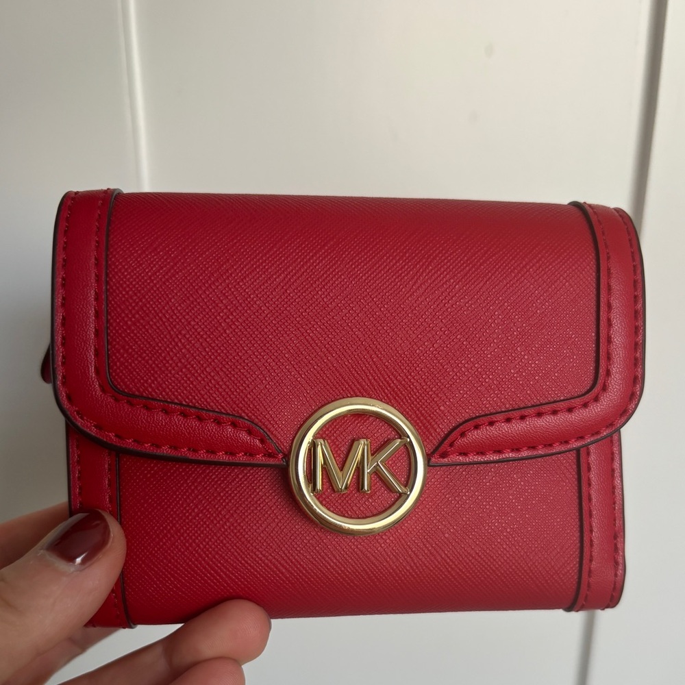 Michael Kors Scarlet Red Wallet with Gold Logo